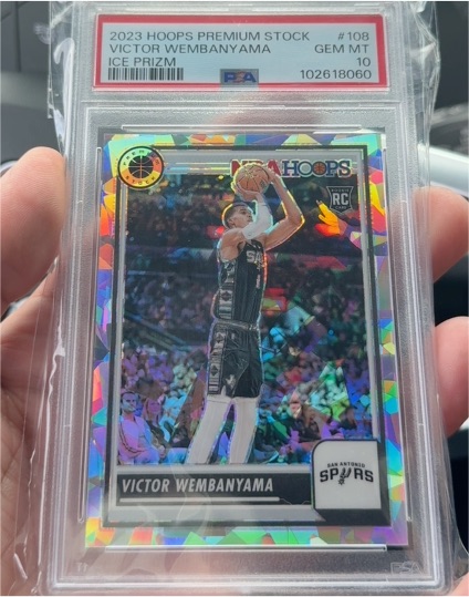 2023-24 Panini NBA Hoops Premium Stock #108 Victor Wembanyama Ice Prizm — front