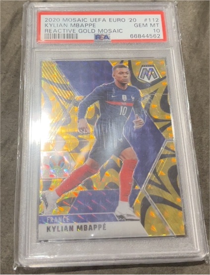 2020 Panini Mosaic UEFA Euro 20 #112 Kylian Mbappé Reactive Gold Mosaic — front