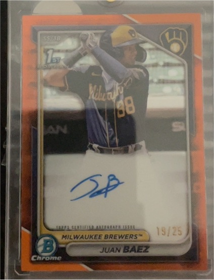 2024 Bowman Chrome #CPA-JBA Juan Baez Milwaukee Brewers — front