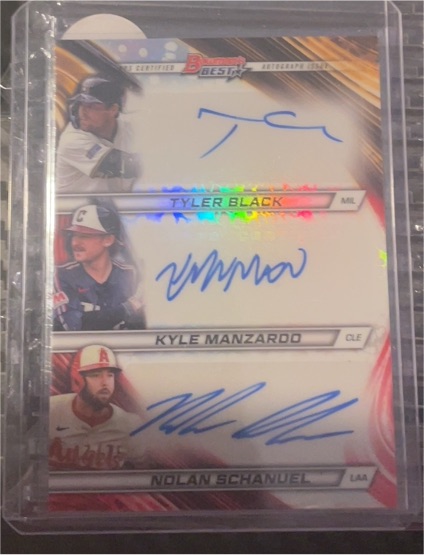 2024 Bowman's Best Triple Auto Tyler Black/Kyle Manzardo/Nolan Schanuel — front