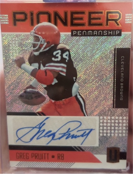 2018 Panini Unparalleled Pioneer Penmanship Greg Pruitt — front