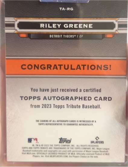 2023 Topps Tribute #TA-RG Riley Greene — front