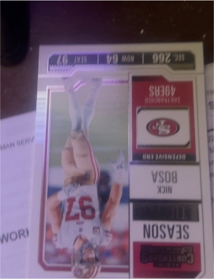 2023 Panini Contenders #88 Nick Bosa 49ers Game Ticket — front
