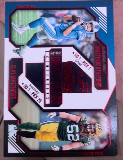 2024 Panini Contenders #24 Matthew Stafford / Clay Matthews Historic Draft Class Contenders — front