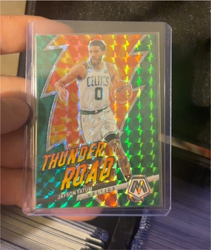 2022-23 Panini Mosaic Thunder Road Green Mosaic Prizm #10 Jayson Tatum — front