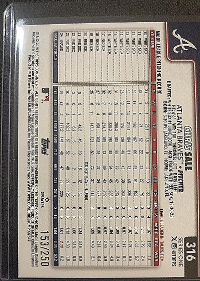 2025 Topps Series 1 #316 Chris Sale — back