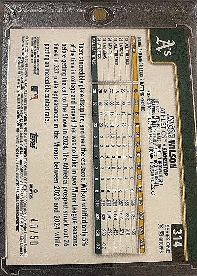 2024 Topps Series 1 #314 Jacob Wilson — back