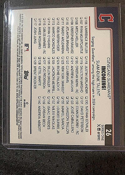 2025 Topps Series 1 #26 Incoming! Slam-Dunk Talent Cleveland Guardians — back