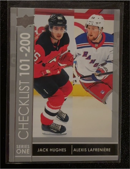 2021-22 Upper Deck Series 1 Checklist #200 Jack Hughes / Alexis Lafreniere — front