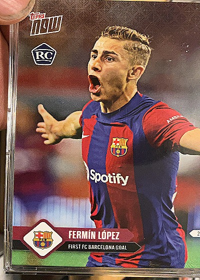 2023 Topps Now #1 Fermín López First FC Barcelona Goal — front