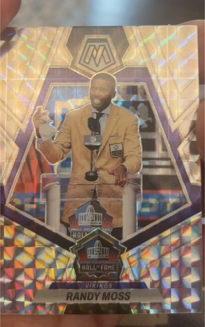 2023 Panini Mosaic #278 Randy Moss Hall of Fame Silver Mosaic Prizm — front