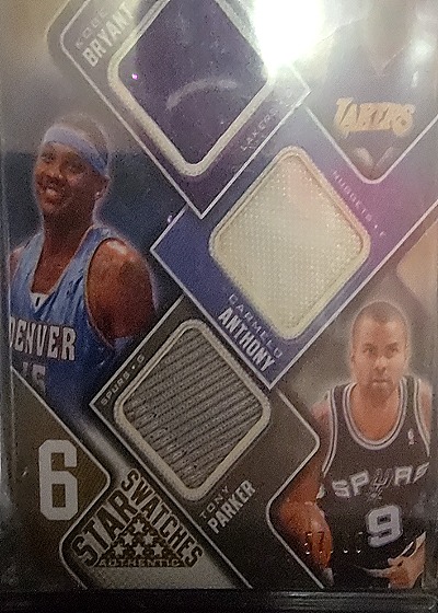 2009-10 Upper Deck SP Game Used 6 Star Swatches #6 Carmelo Anthony / Tony Parker / Al Harrington — front