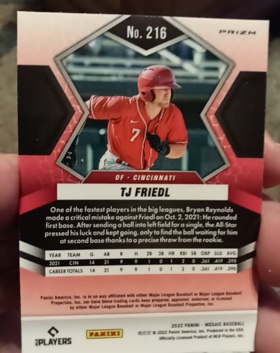 2022 Panini Mosaic #216 TJ Friedl — front