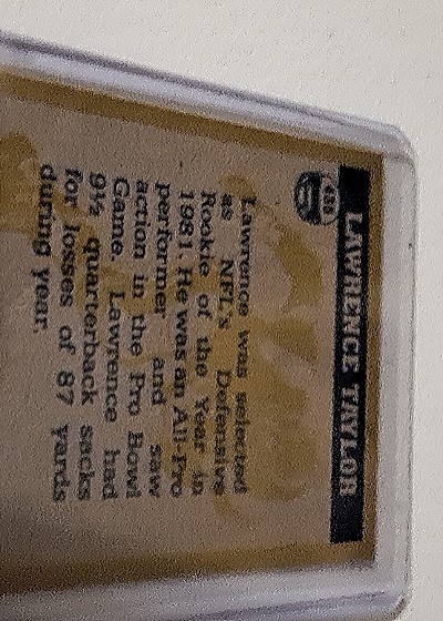 1982 Topps #435 Lawrence Taylor In Action — back