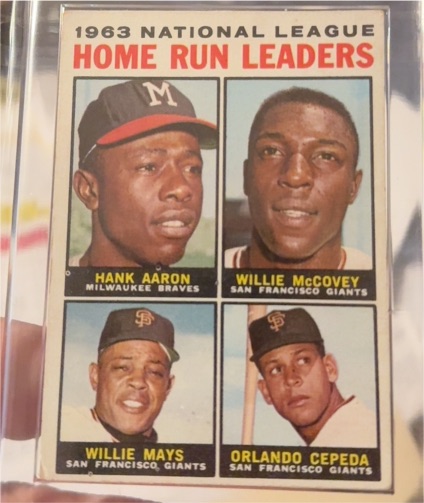 1964 Topps #9 NL Home Run Leaders Hank Aaron Willie McCovey Willie Mays Orlando Cepeda — front