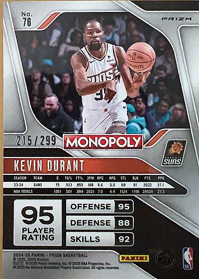 2024-25 Panini Prizm Monopoly #76 Kevin Durant — front