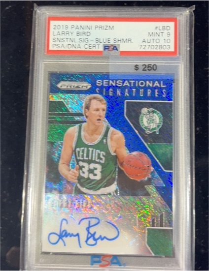 2019 Panini Prizm #LBD Larry Bird Sensational Signatures Blue Shimmer — front