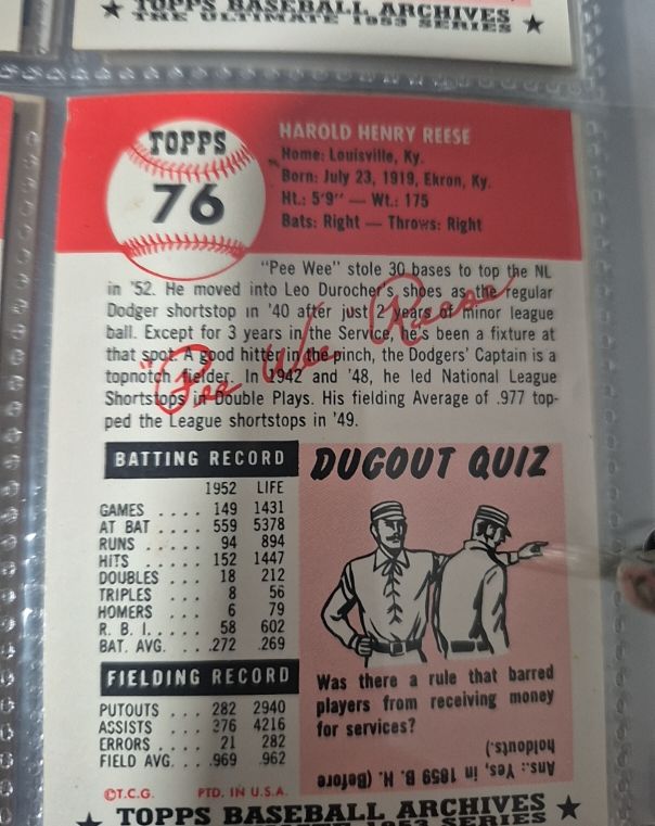 1953 Topps #76 Pee Wee Reese — front