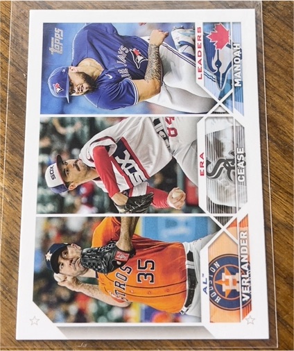 2023 Topps Series 1 #311 Alek Manoah / Justin Verlander / Dylan Cease ERA leaders — front