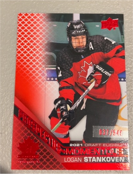 2022 Upper Deck Team Canada Juniors Prospectus Momentous #PM-42 Logan Stankoven — front