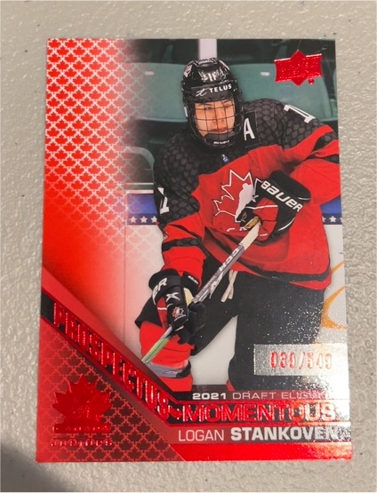 2022 Upper Deck Team Canada Juniors Prospectus Momentous #PM-42 Logan Stankoven — front