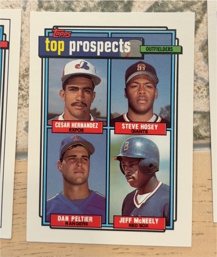 1992 Topps #618 Top Prospects Cesar Hernandez Steve Hosey Dan Peltier Jeff McNeely — front