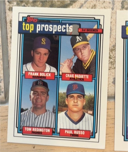 1992 Topps #473 Top Prospects Frank Bolick Craig Paquette Tom Redington Paul Russo — front