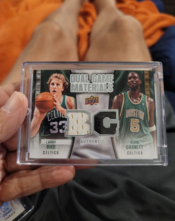 2009 Upper Deck Dual Game Materials #DG-LG Larry Bird Kevin Garnett — front