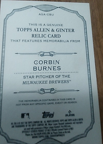 2021 Topps Allen & Ginter #AGA-CBU Corbin Burnes — back