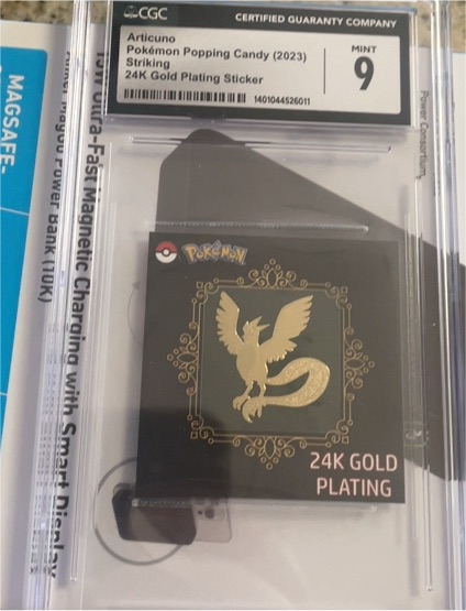 2023 Pokémon Popping Candy Articuno 24K Gold Plating Sticker — front