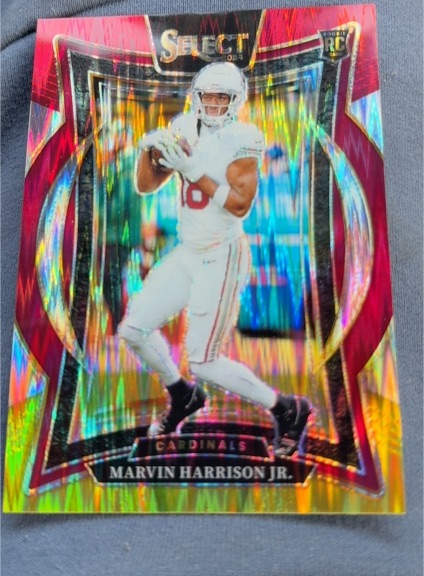 2024 Panini Select #28 Marvin Harrison Jr. Red & Yellow Shock Concourse Prizm — front