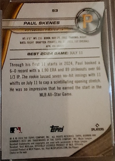 2025 Topps Series 1 #53 Paul Skenes — back