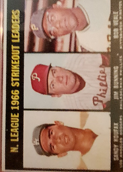 1967 Topps #238 National League 1966 Strikeout Leaders Sandy Koufax / Jim Bunning / Bob Veale — front