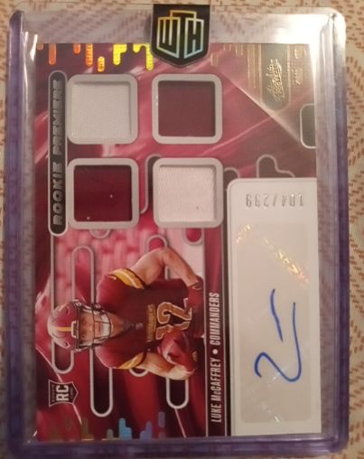 2024 Panini Absolute Luke McCaffrey Rookie Premiere Quad Patch Auto /299 — front