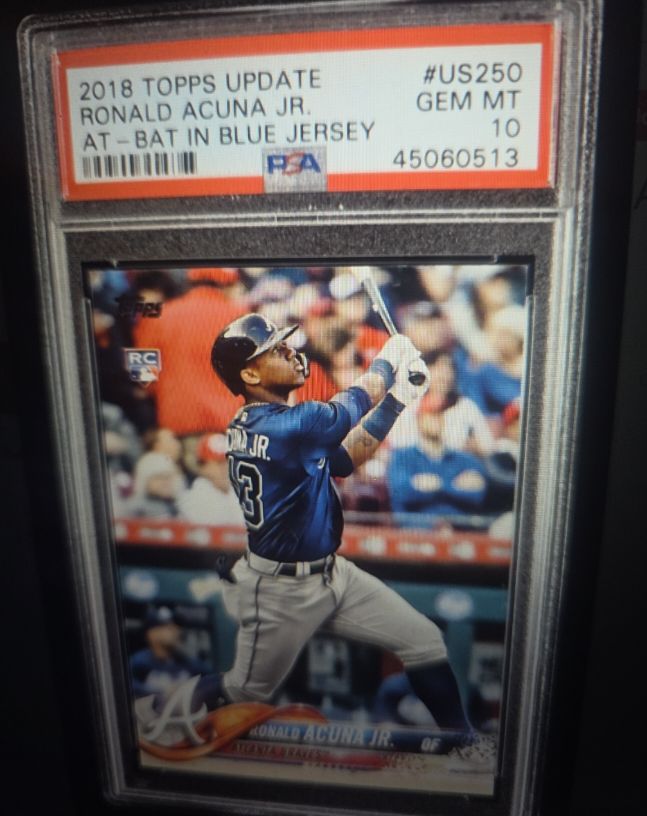 2018 Topps Update #US250 Ronald Acuna Jr. At-Bat In Blue Jersey — front