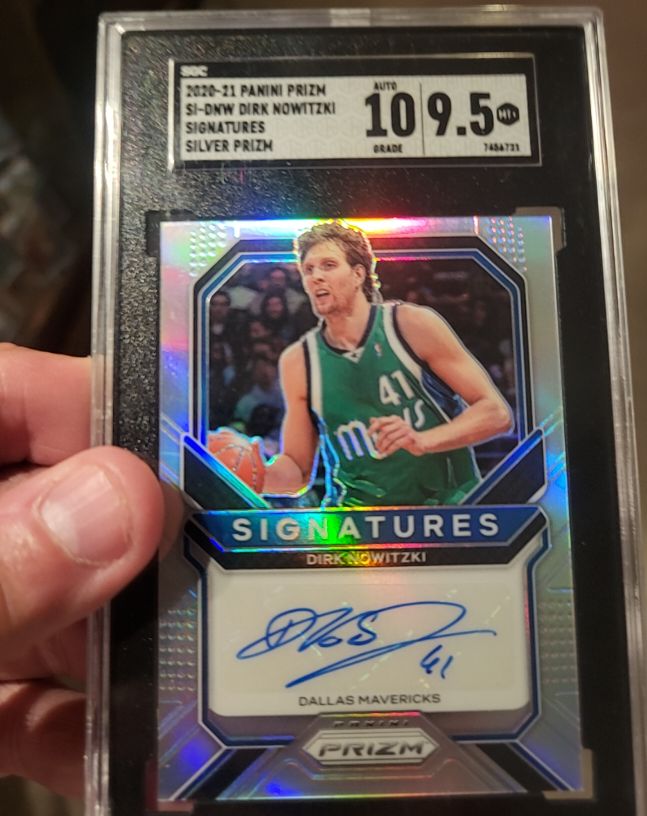 2020-21 Panini Prizm #SI-DNW Dirk Nowitzki Signatures Silver Prizm — front