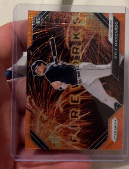 2024 Panini Prizm Fireworks Orange Pulsar Prizm #12 Kyle Manzardo — front