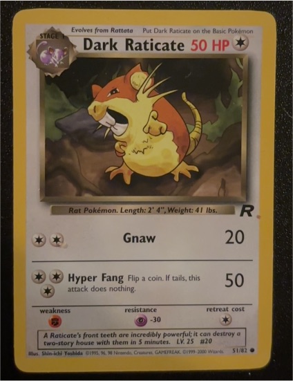 2000 Pokemon Team Rocket #51 Dark Raticate — front