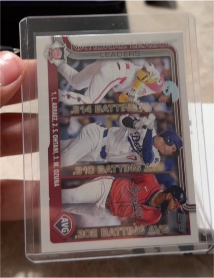 2025 Topps Series 1 #347 Luis Arraez / Shohei Ohtani / Marcell Ozuna NL Batting Average Leaders — front