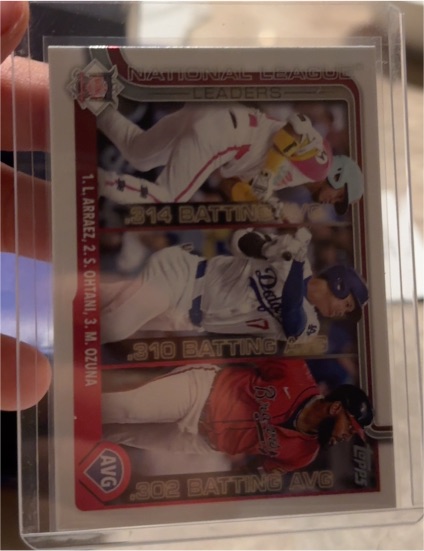 2025 Topps #347 National League Leaders AVG Shohei Ohtani, Luis Arraez, Marcell Ozuna — front