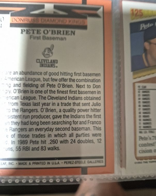 1990 Donruss Diamond Kings #40 Pete O'Brien — front