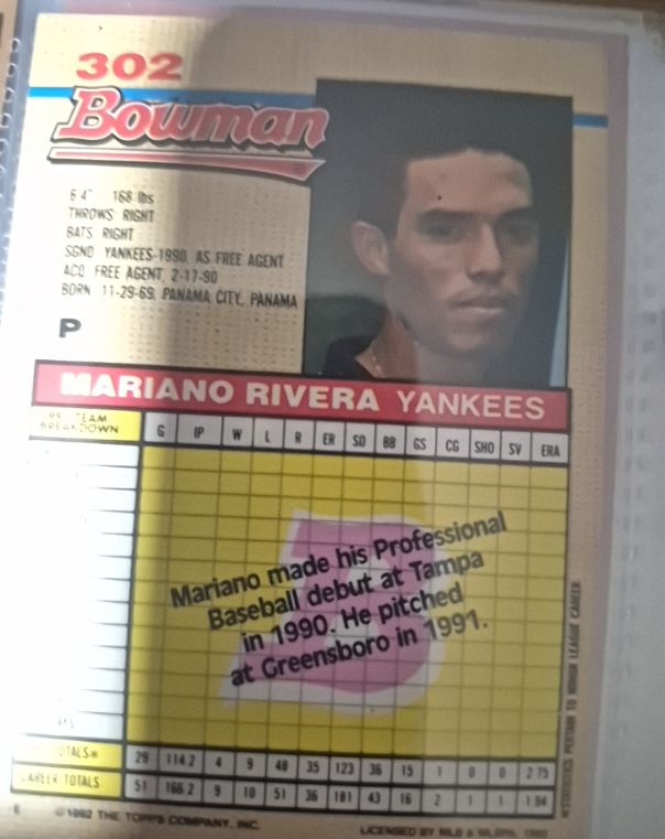 1992 Bowman #302 Mariano Rivera — front