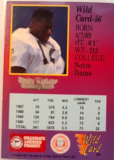 1991 Wild Card #56 Tim Brown — back