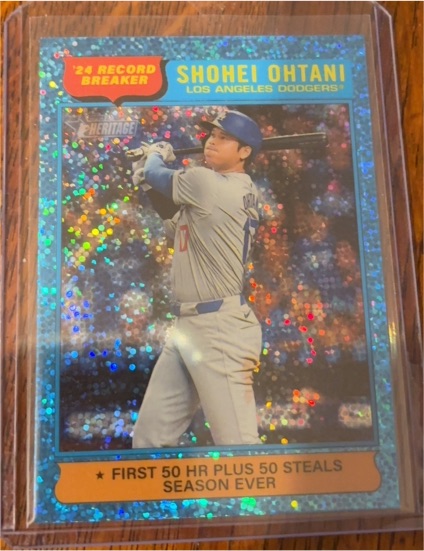 2025 Topps Heritage #1 Shohei Ohtani '24 Record Breaker Light Blue Sparkle — front