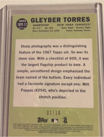 2021 Topps #70YT-17 Gleyber Torres — front