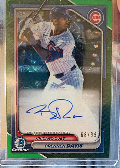 2024 Bowman Chrome Mega Box Auto Green Mojo Refractor #/99 Brennen Davis — front