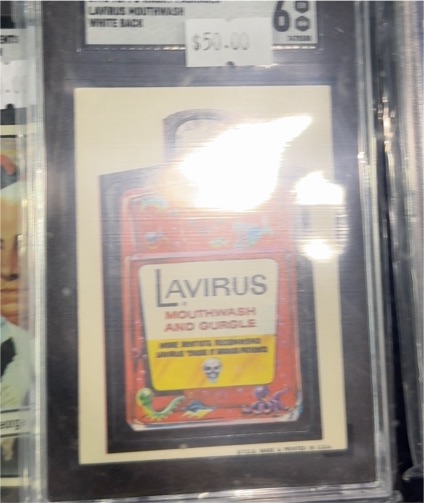 1973 Topps Wacky Packages 1st Series #8 Lavirus Mouthwash — front