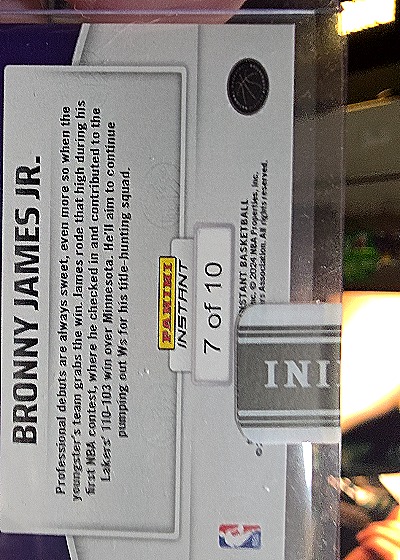 2023 Panini Instant #7 of 10 Bronny James Jr. & LeBron James — back