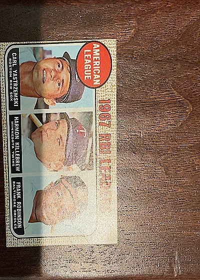 1968 Topps #4 1967 R.B.I. Leaders Carl Yastrzemski/Harmon Killebrew/Frank Robinson — front