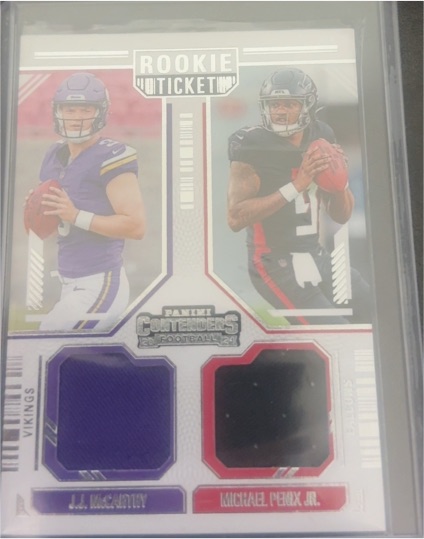 2024 Panini Contenders Football Rookie Ticket Dual Patch #DS-11 J.J. McCarthy / Michael Penix Jr. — front